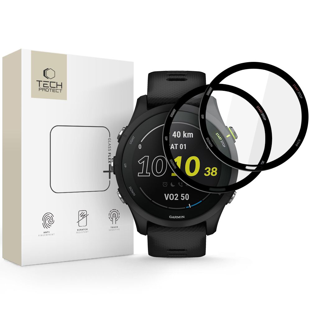 Tech-Protect Glass Flex+ 2 kpl hybridilasi Garmin Forerunner 225 / 255 Music:lle - musta