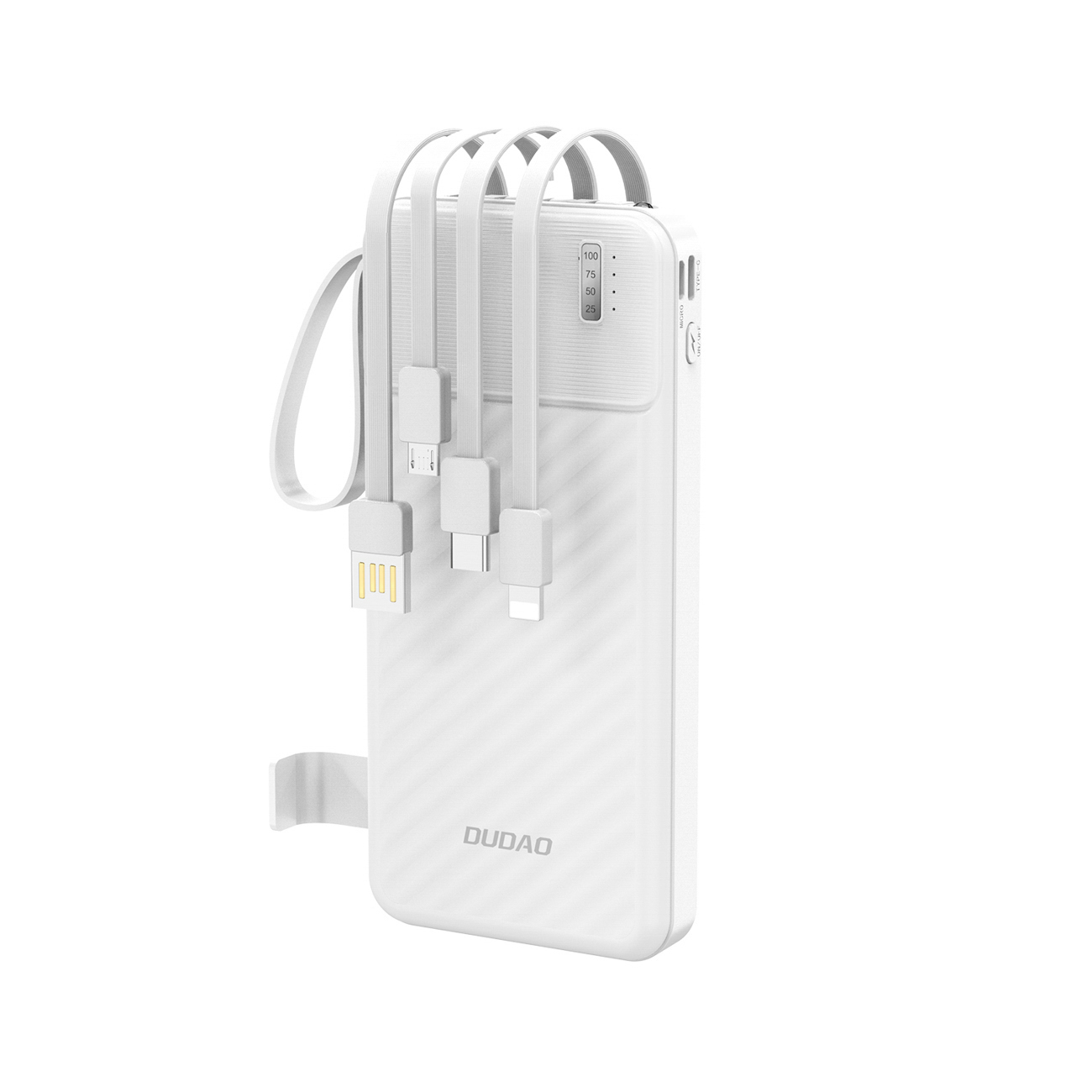 Dudao K11 10000mAh Powerbank sisäänrakennetuilla kaapeleilla - Valkoinen