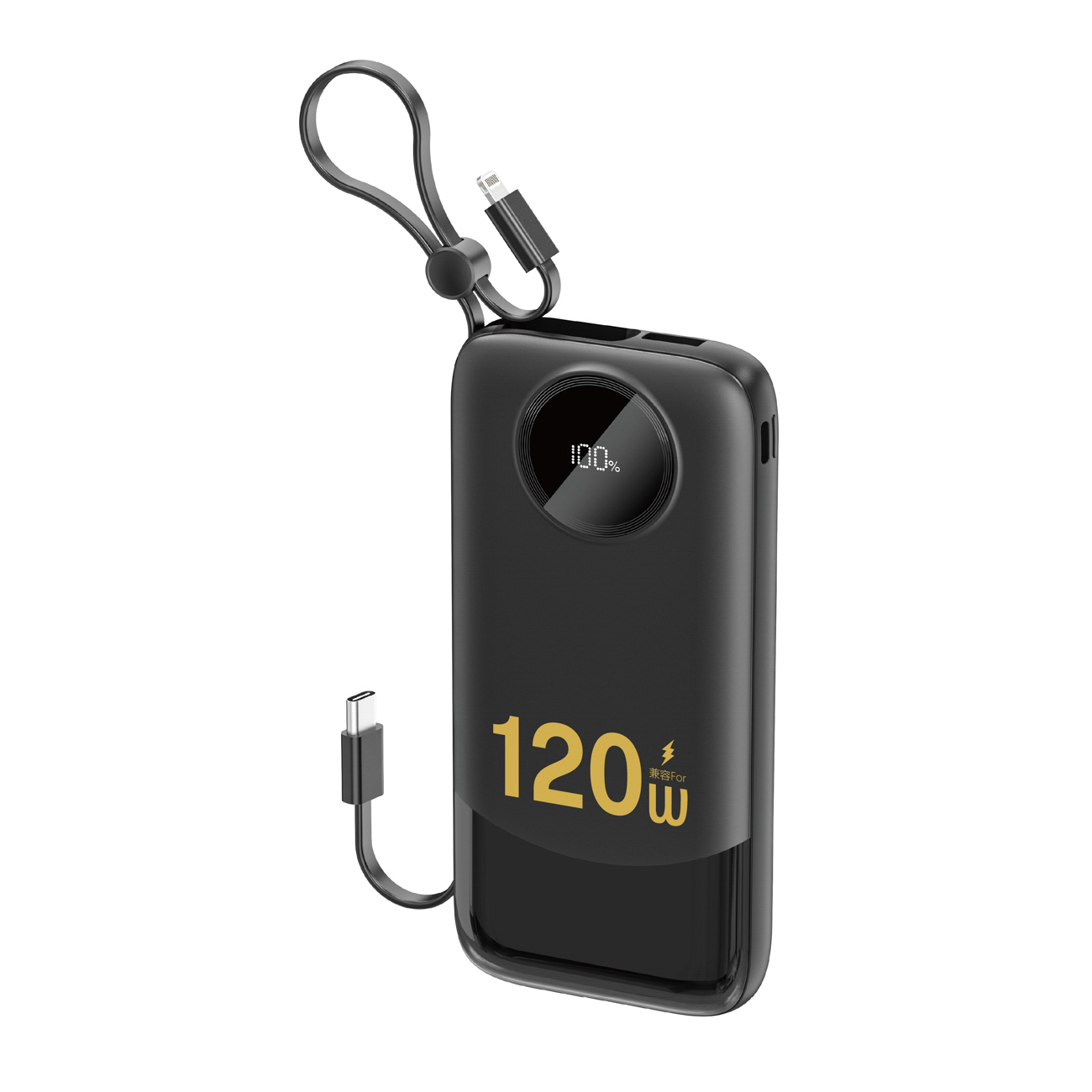 Dudao K13 10000mAh Powerbank with Built-in Cable - Black