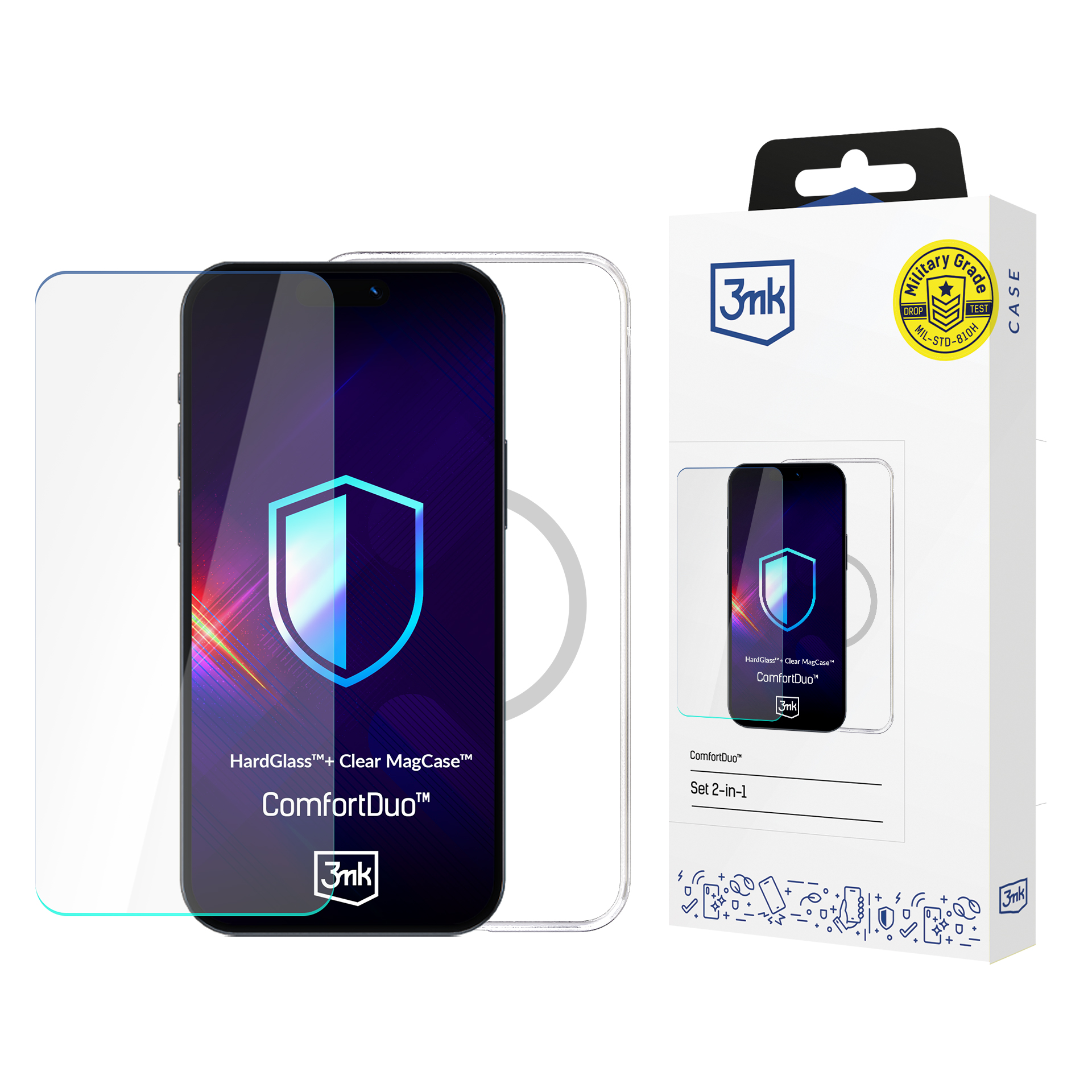 3mk ComfortDuo kirkas suojasarja kuori + lasi Samsung Galaxy S25 Ultra - kirkas