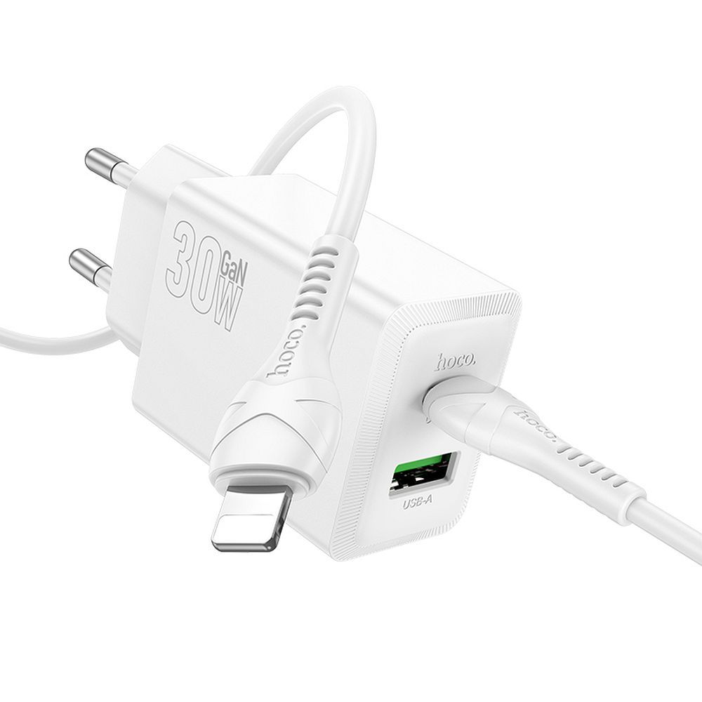 Puhelinlaturi Hoco USB-A + USB-C QC3.0 PD AFC 3A 30W + USB-C - USB-C -kaapeli N71 valkoinen
