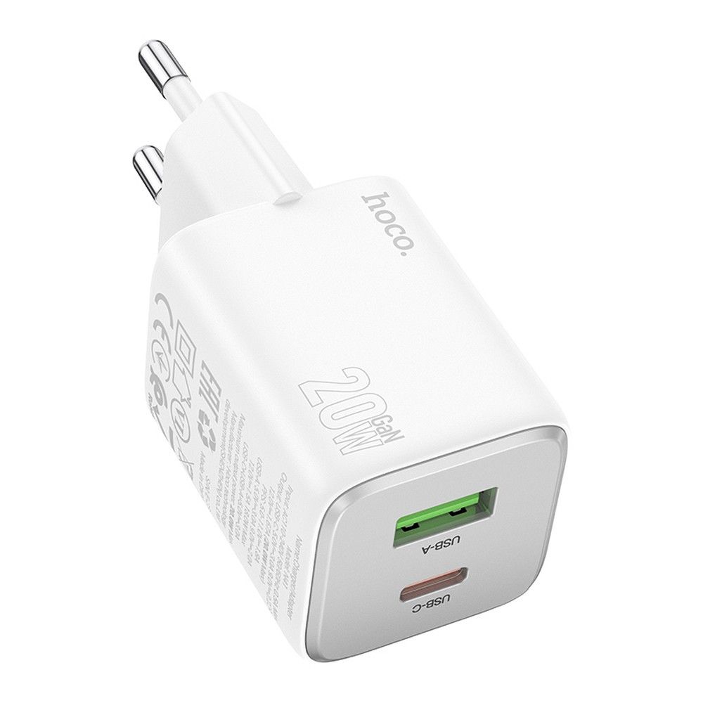 Puhelinlaturi Hoco USB A + USB C QC3.0 PD 3A 20W N41 valkoinen