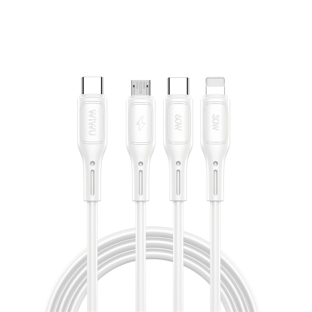 WiWU - Starlink Series datakaapeli Wi-046E 3-in-1 USB C - USB C, Micro USB, Lightning 60W 1m - valkoinen