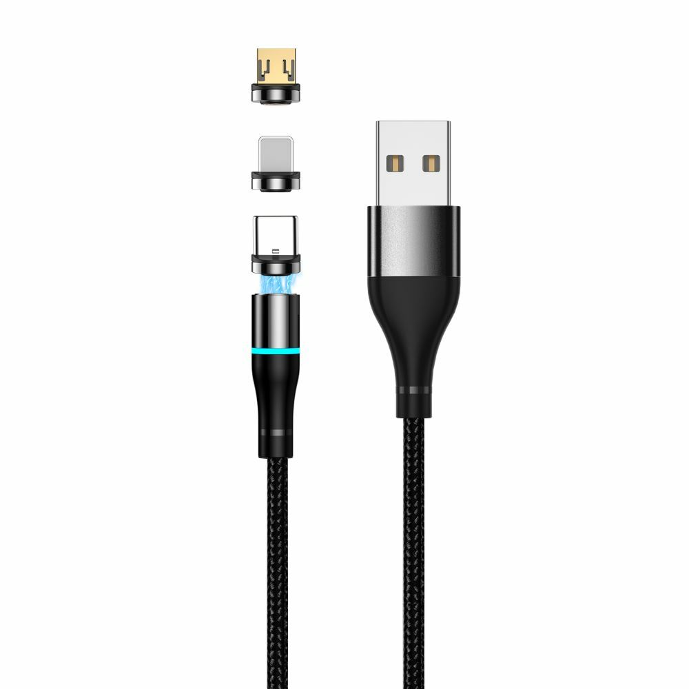 Setty USB-magneettikaapeli 1 m 2A nailon musta