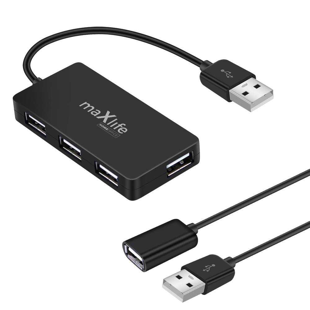 Maxlife kotitoimiston USB 2.0 -hubi USB - 4x USB 0,15 m musta + kaapeli 1,5 m