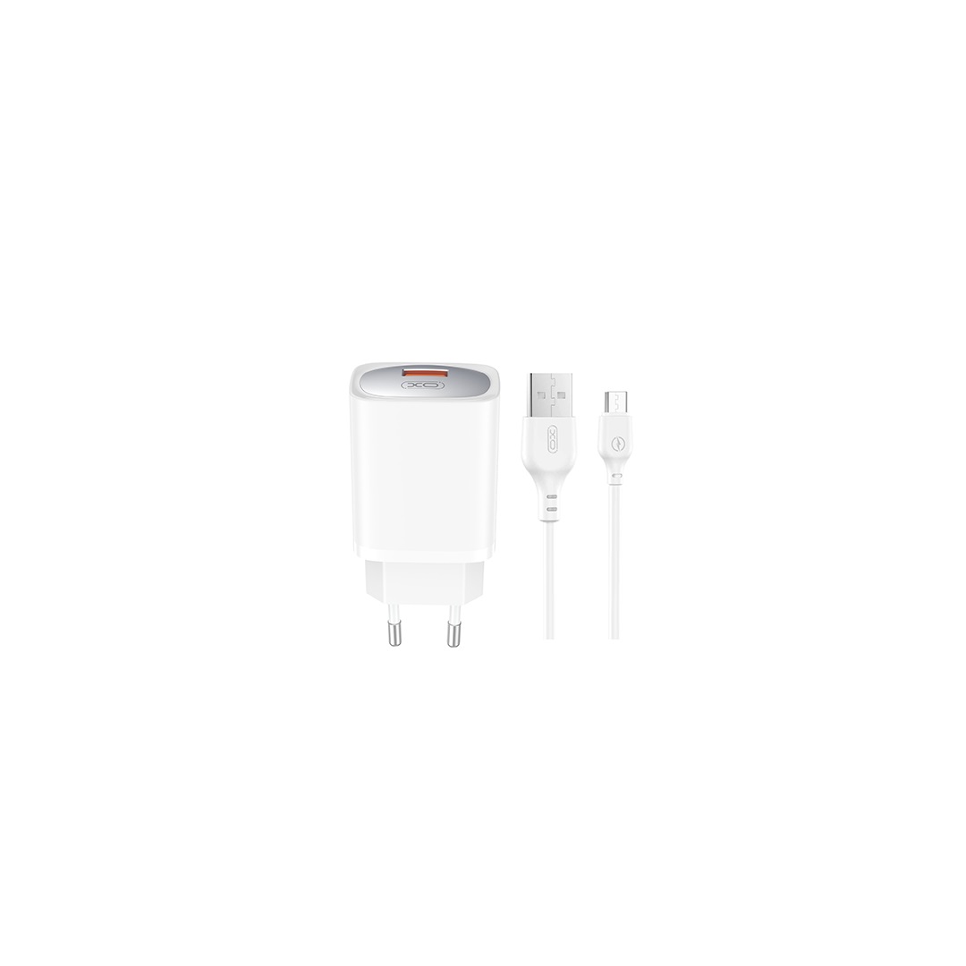 XO seinälaturi CE19 QC 18W 1x USB valkoinen + microUSB-kaapeli