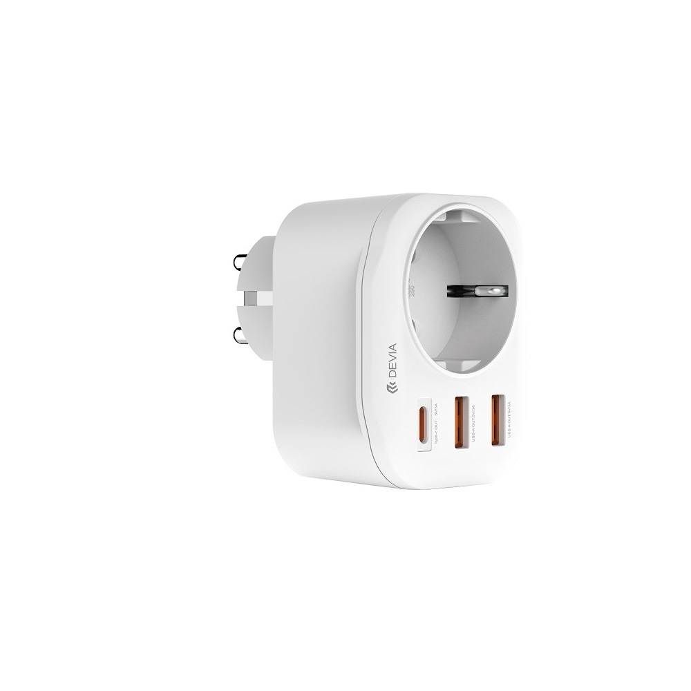Devia PD-seinälaturi 20W 1x USB-C 2x USB 3A valkoinen