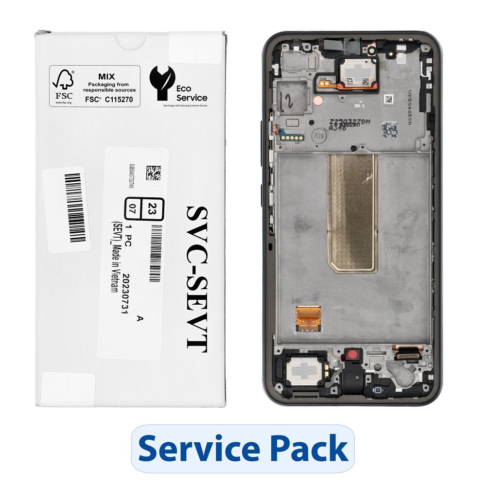 ServicePack LCD-näyttö SAMSUNG A34 5G:lle musta A346B GH82-31201A