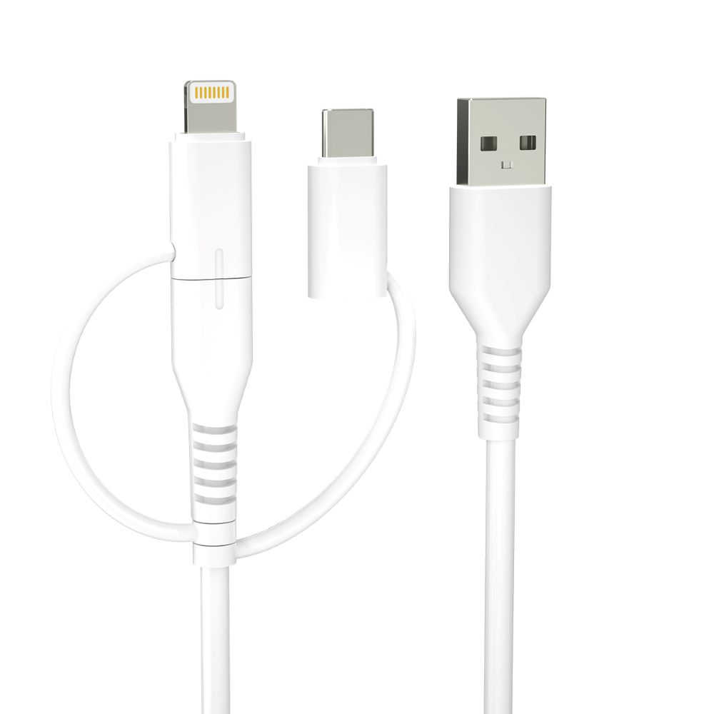 Forever kierrätettävä kaapeli 3in1 1,5 m 2,4A USB-A - USB-C + microUSB + Lightning KR3W1-00 valkoinen