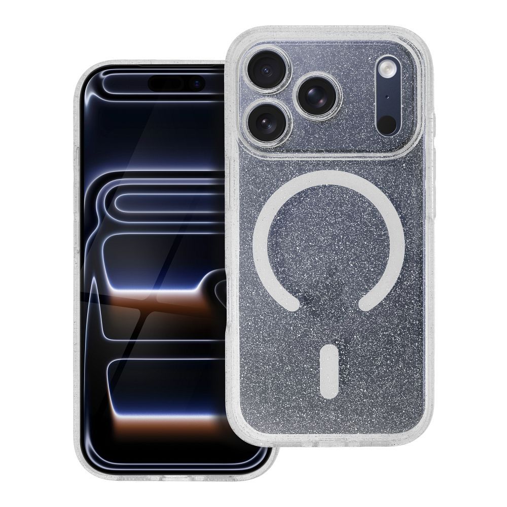 Suojakuori iPhone 17 PRO:lle Clear Mag Cover (STR / CAMERA PROTECTION) yhteensopiva MagSafen kanssa läpinäkyvä glitter