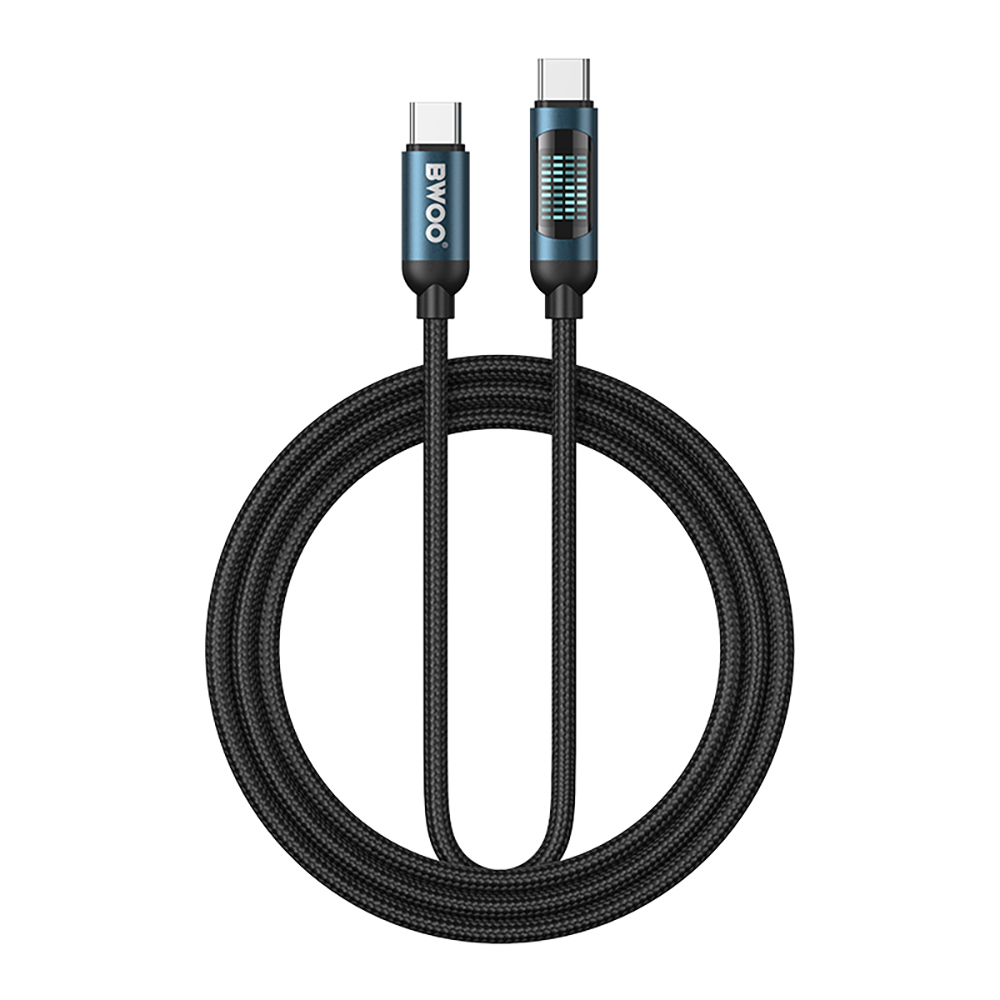 BWOO USB-C - USB-C -kaapeli 1m 60W LED-näytöllä, punottu, musta