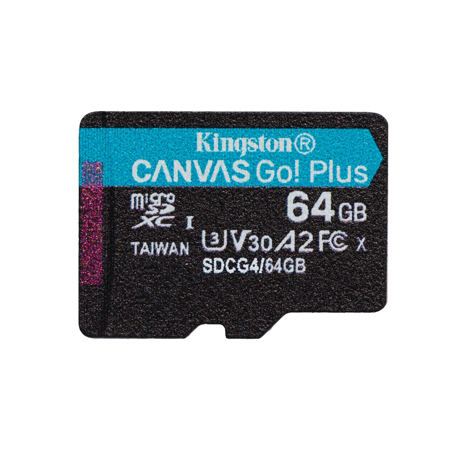 Kingston muistikortti 64GB microSDXC Canvas Go Plus Gen4 200R A2 U3 Single Pack w/o ADP