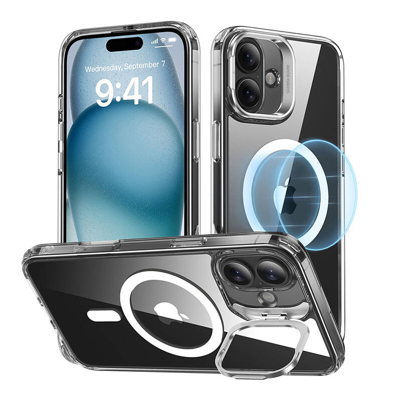 ESR Classic Hybrid (HaloLock) kotelo jalustalla iPhone 16 Plus -puhelimelle (läpinäkyvä)