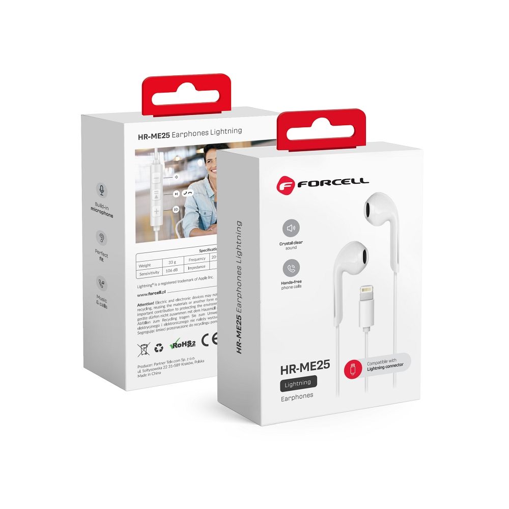 Handsfree Forcell (HR-ME25) lightning valkoinen
