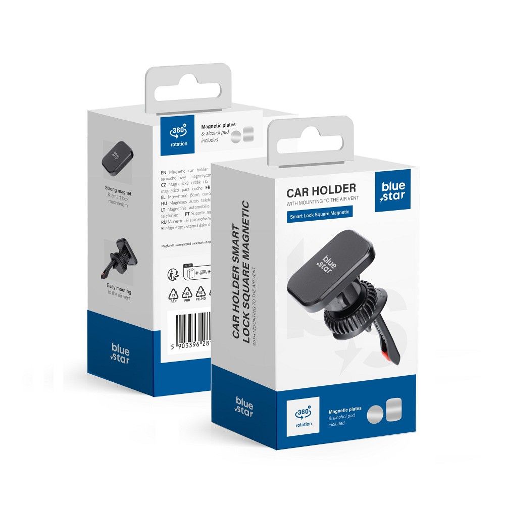 Magneettinen auton puhelinteline Blue Star Smart Lock Square ilmakanava musta