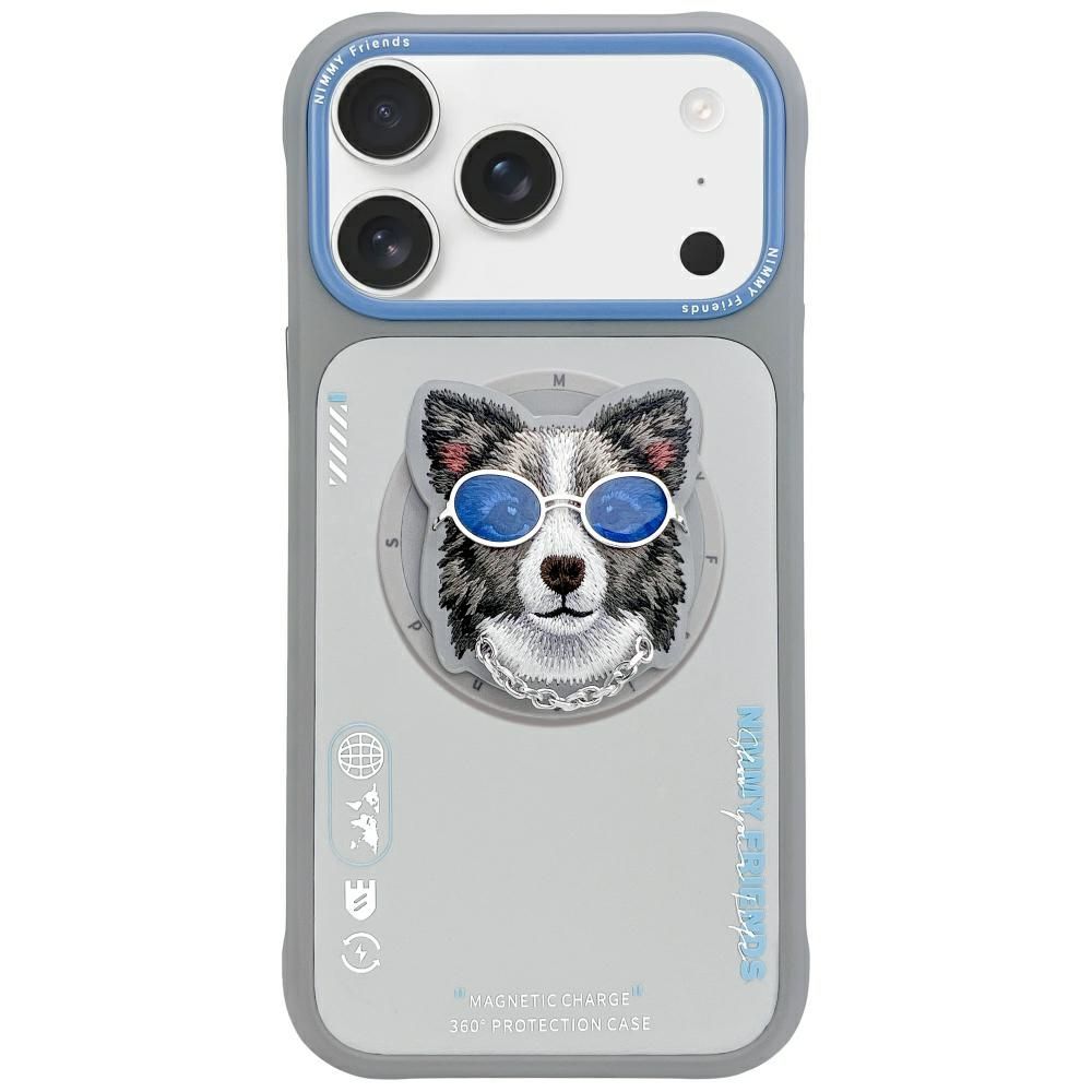 NIMMY suojakuori GLASSES COOL DOG yhteensopiva MagSafen kanssa iPhone 17 Pro Max:lle harmaa