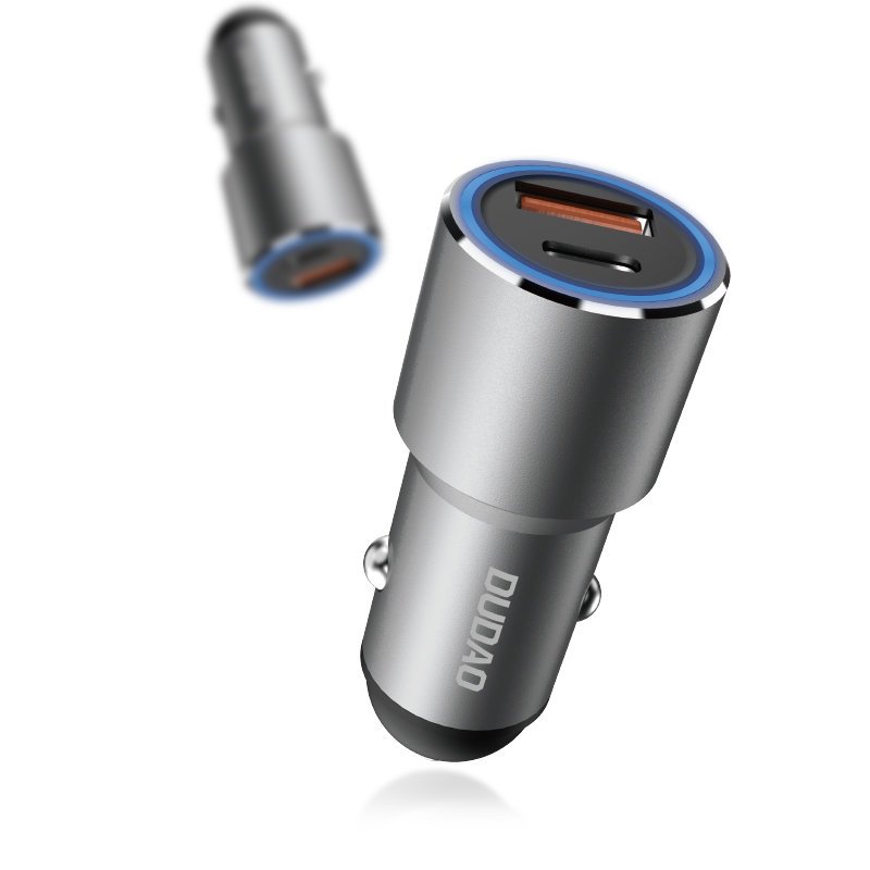 Dudao USB / USB-C autolaturi Power Delivery Quick Charge 22,5 W harmaa (R4PQ)