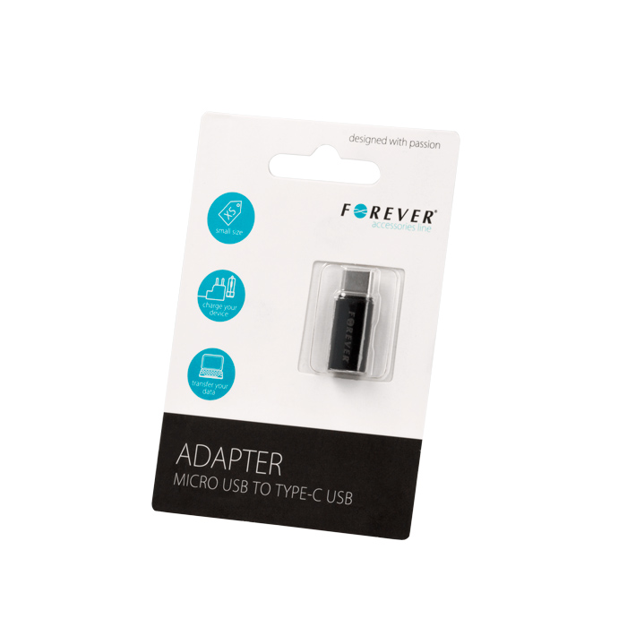 Forever microUSB - USB-C -adapteri musta