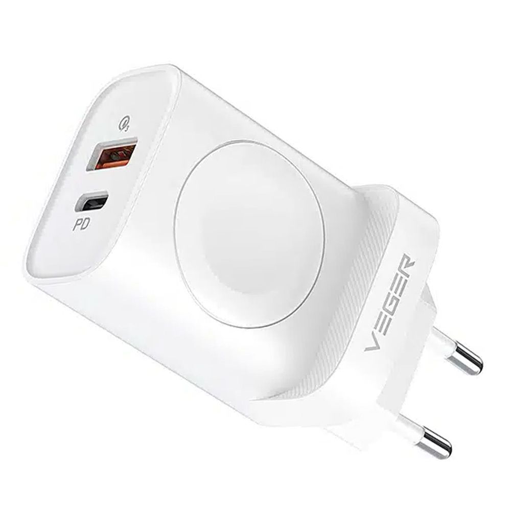 Laturi VEGER (W002E) (1xUSB-C; 1xUSB; Watch; 25W) valkoinen
