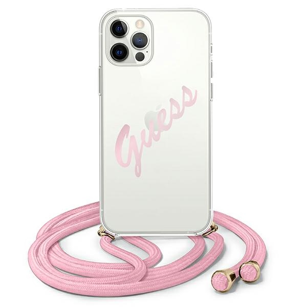 Guess GUHCP12MCRTVSPI iPhone 12/12 Pro 6.1" vaaleanpunainen/vaaleanpunainen kovakotelo Script Vintage