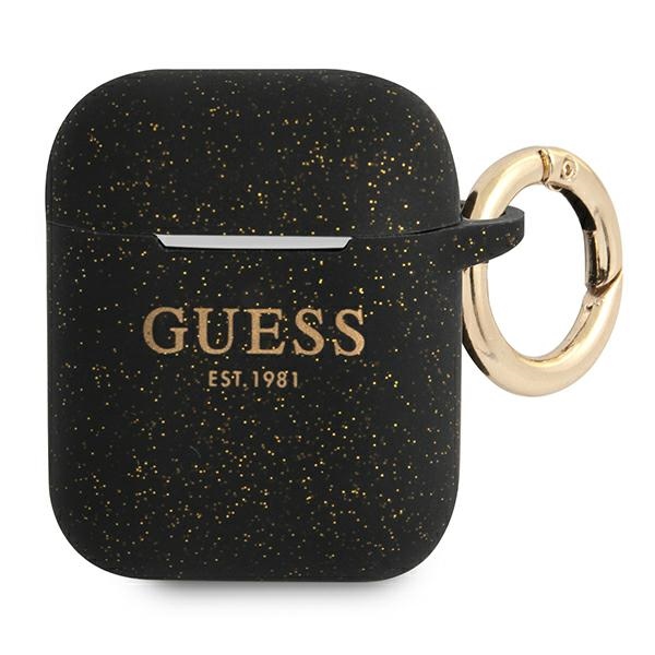 Guess GUA2SGGEK AirPods suojakuori musta/musta Silikoni Glitteri