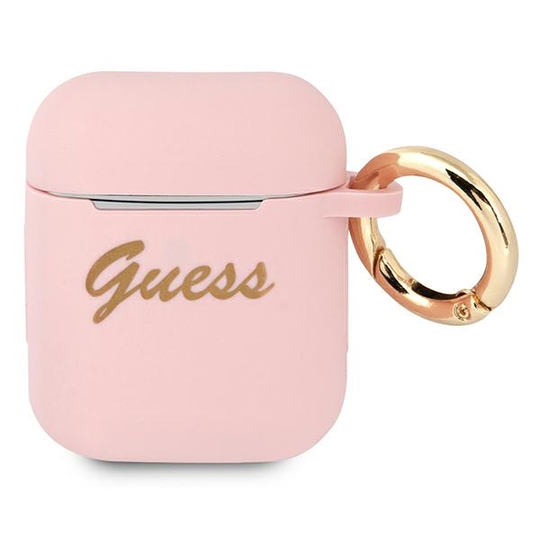 Guess GUA2SSSI AirPods suojus vaaleanpunainen/vaaleanpunainen Silikoni Vintage Script -kirjoitus