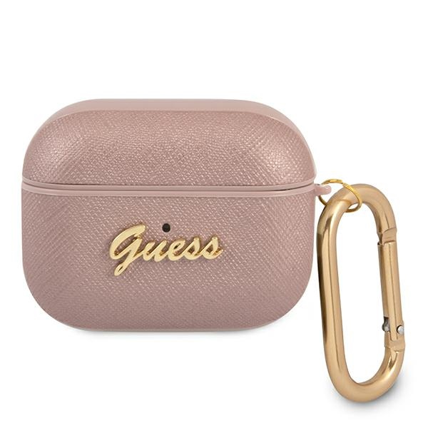Guess GUAPSASMP AirPods Pro -suojus vaaleanpunainen/vaaleanpunainen Saffiano Script Metal Collection -mallisto