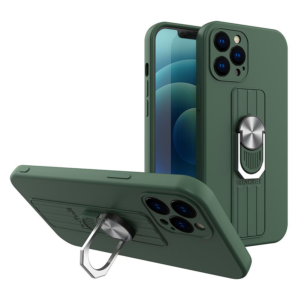 Ring Case silikoni tapauksessa sormi ote ja jalusta Samsung Galaxy A72 4G tummanvihreä