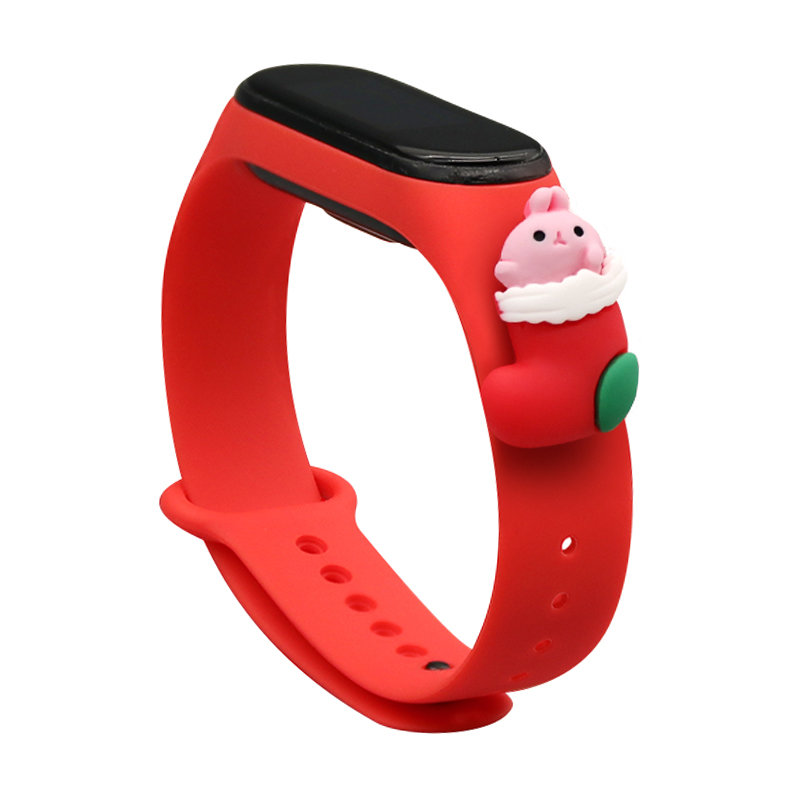 Hihna Xmas Xiaomi Mi Band 3 / 4 joulu Silikoni hihna rannekoru sukka - punainen