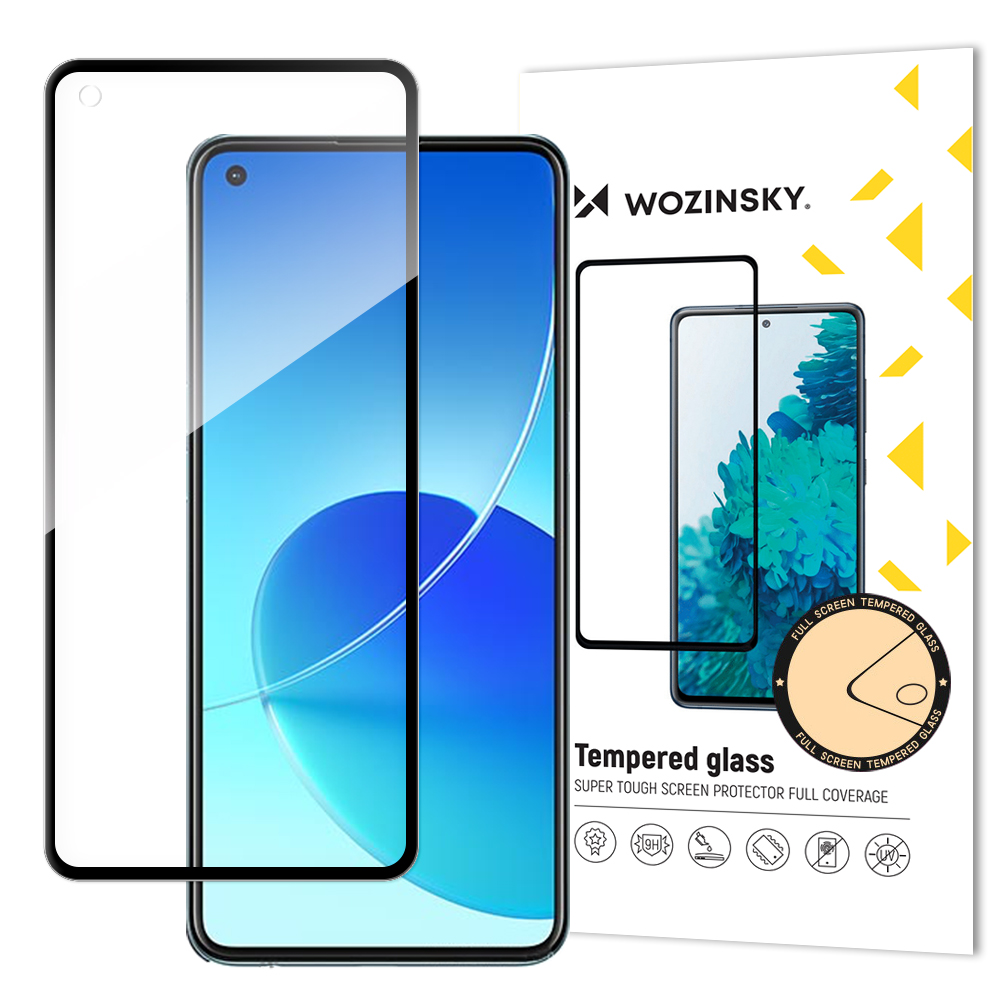 Wozinsky karkaistu lasi Full Glue Super Tough näytönsuoja Full Coveraged kehyksen kanssa asia ystävällinen Oppo Reno6 4G mustaa