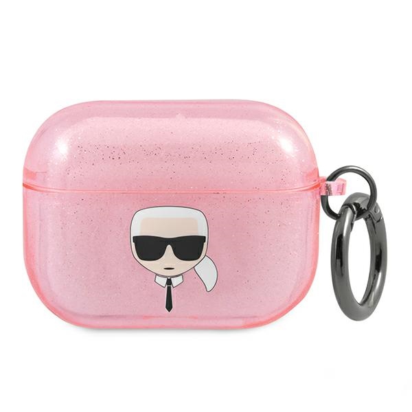 Karl Lagerfeld Glitter Karl's Head -kotelo AirPods Pro:lle - vaaleanpunainen