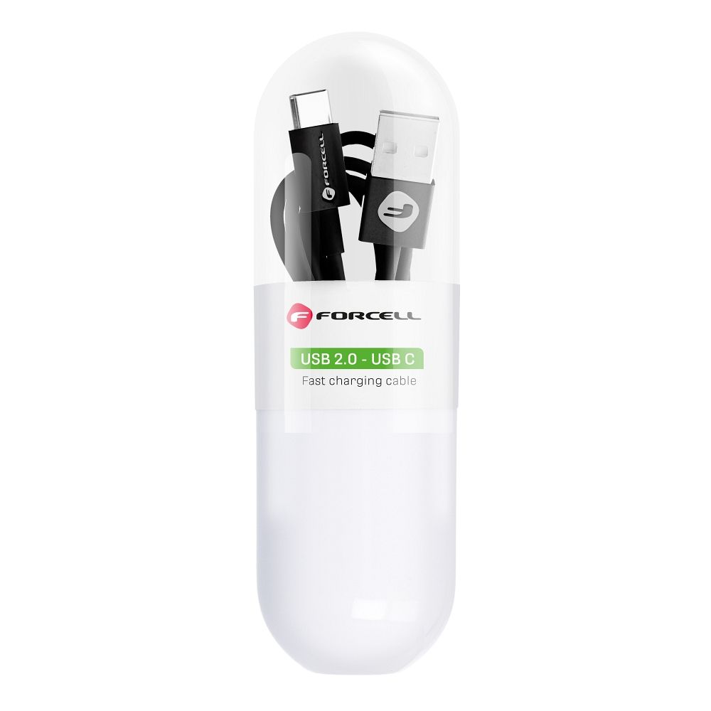 Kaapeli USB A - USB C Forcell F-Energy 2,1A Tube 1 m C319 musta