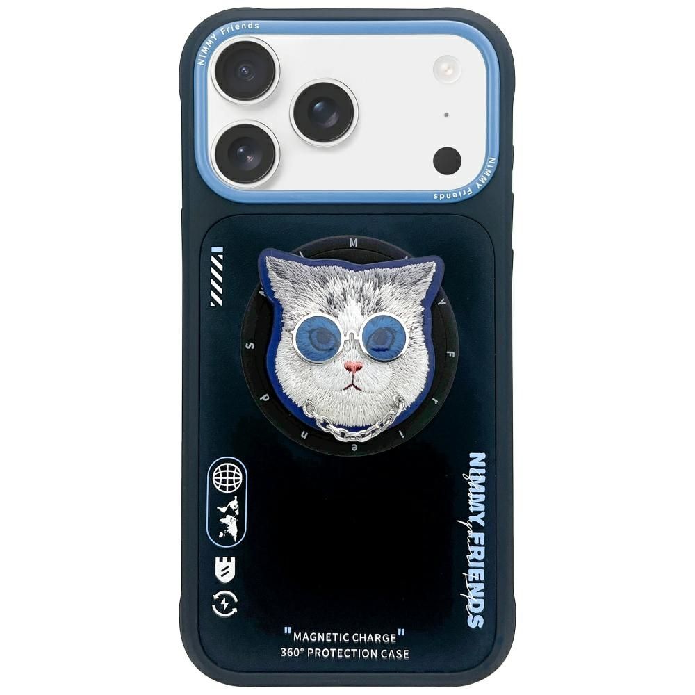 NIMMY suojakuori GLASSES COOL CAT yhteensopiva MagSafen kanssa iPhone 17:lle musta sininen
