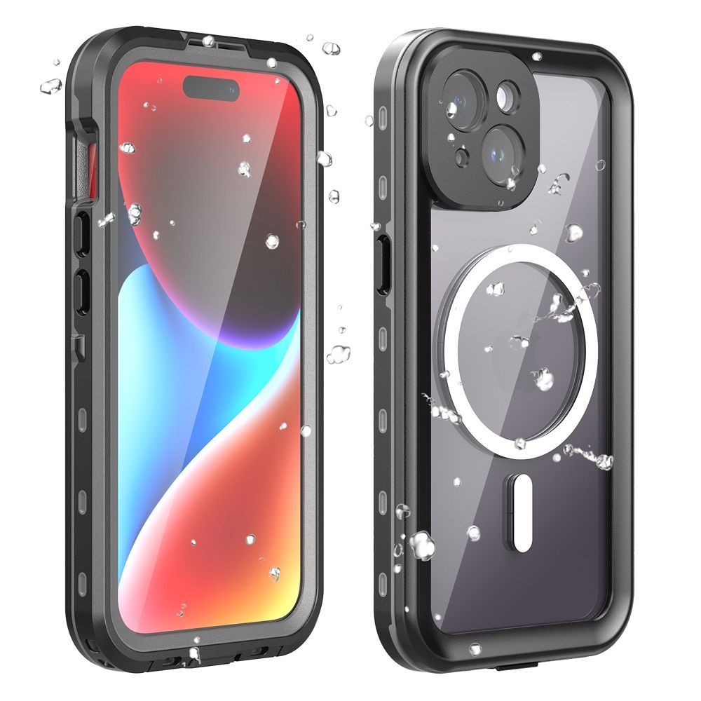 Suojakuori iPhone 15:lle Shellbox DOT vedenpitävä MagSafe-yhteensopiva musta