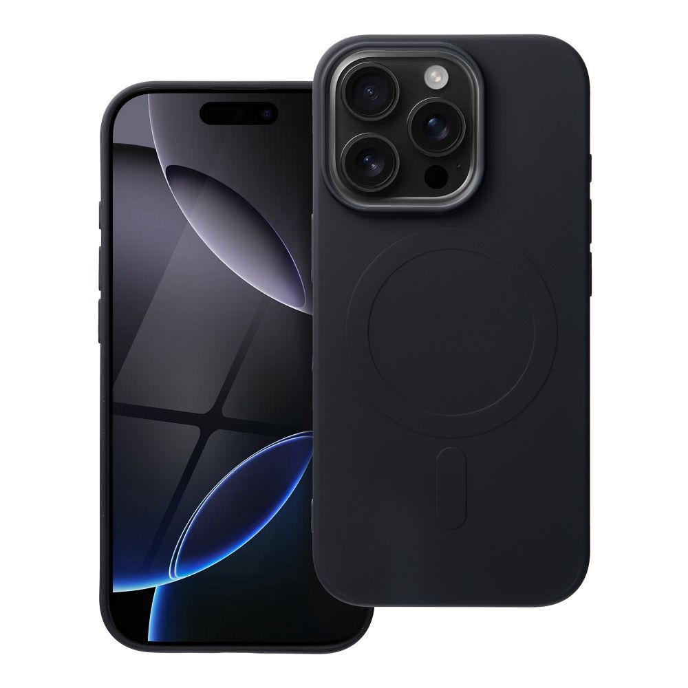 Silikoninen Mag Cover iPhone 16 PRO:lle yhteensopiva MagSafen kanssa (iso reikä) musta