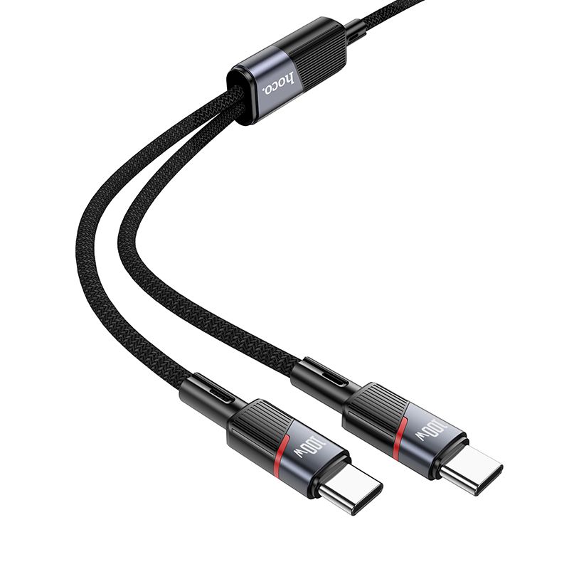 Kaapeli 2in1 USB-C - USB-C / USB-C Hoco 5A 100W 1,2 m U139 musta