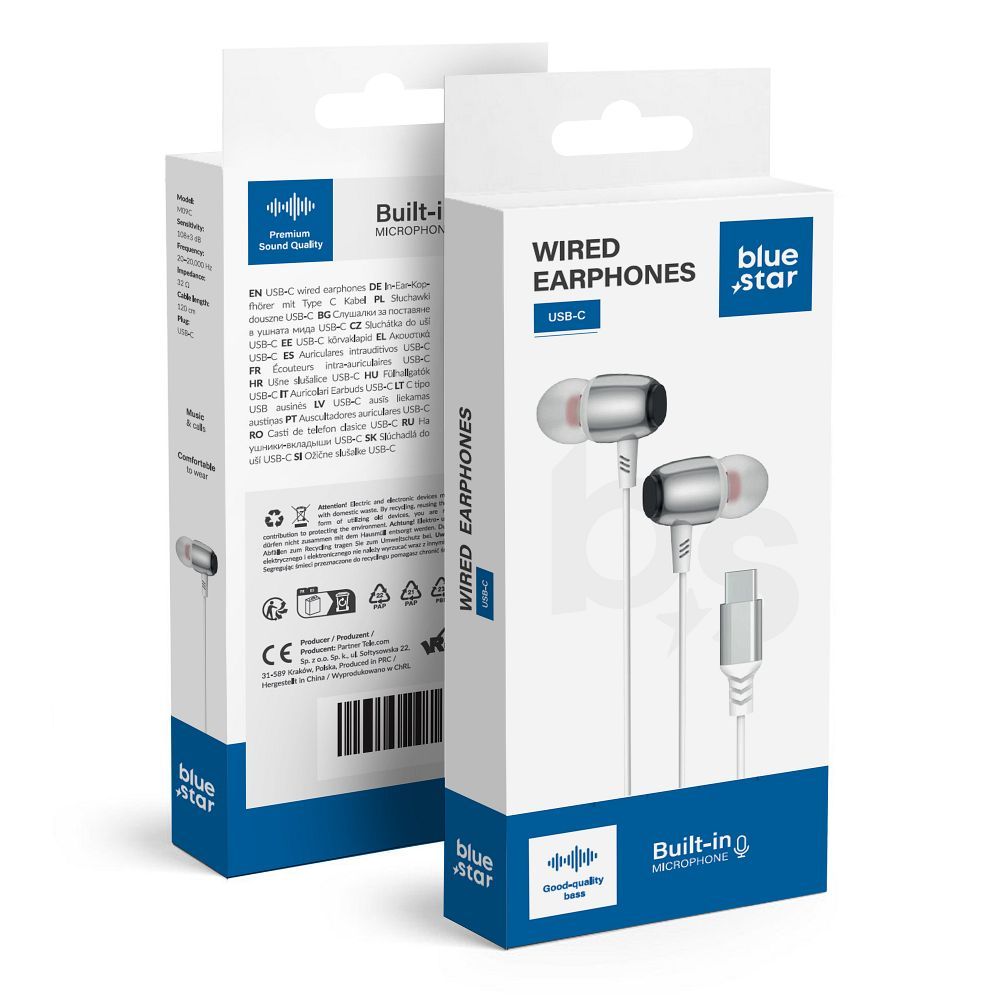 Johdolliset kuulokkeet USB C (DAC) Blue Star M09C 1,2 m valkoinen