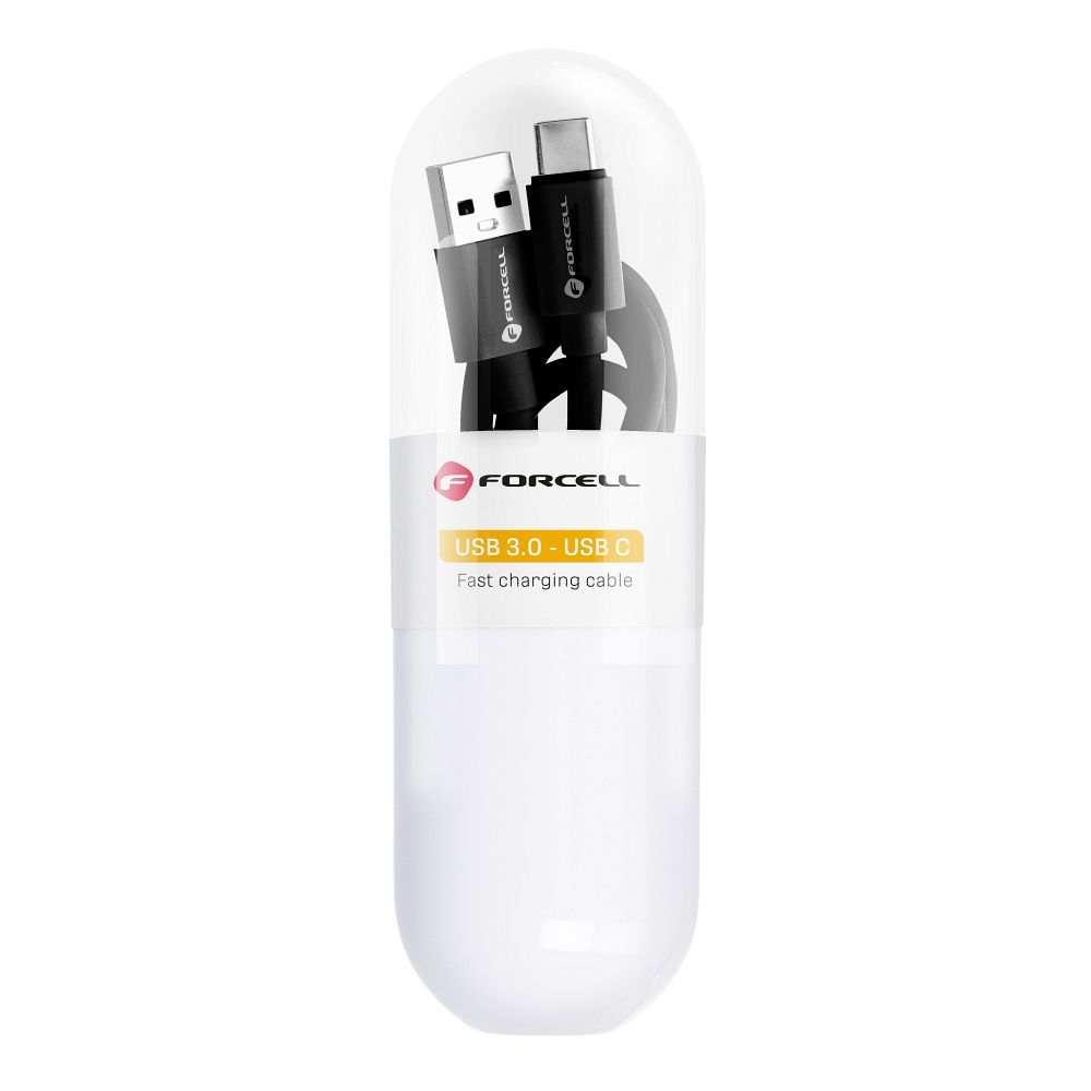 Kaapeli USB A - USB C Forcell F-Energy QC3.0 3A Tube 1 m C398 musta