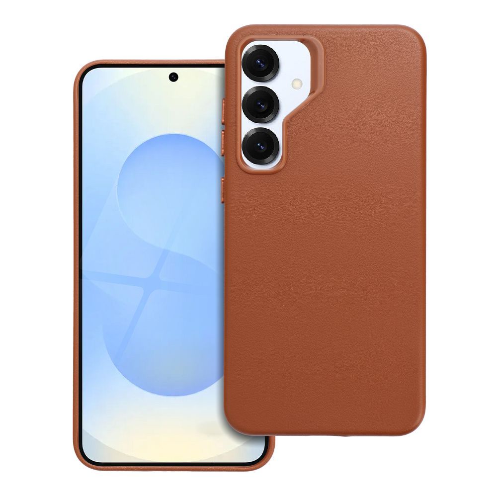 Nahkainen Mag Cover -suojakuori Samsung S25 PLUS:lle yhteensopiva MagSafen kanssa ruskea