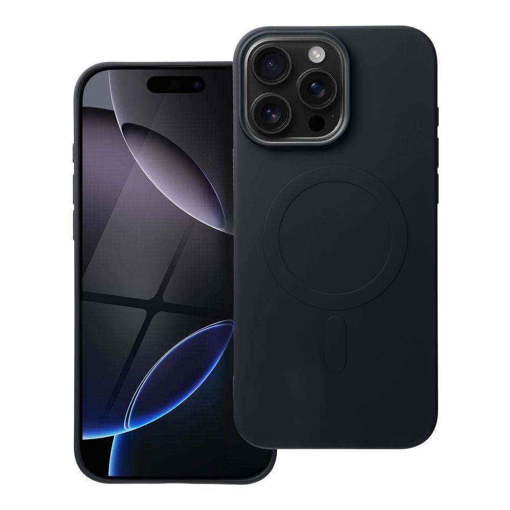 Silikoninen Mag Cover iPhone 16 PRO MAX:lle yhteensopiva MagSafen kanssa (iso reikä) musta