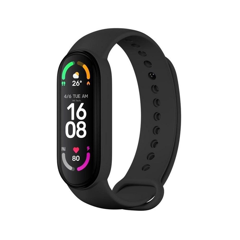 Silikoninen hihna Xiaomi Mi Band 5 / 6 / 7:lle musta (01)