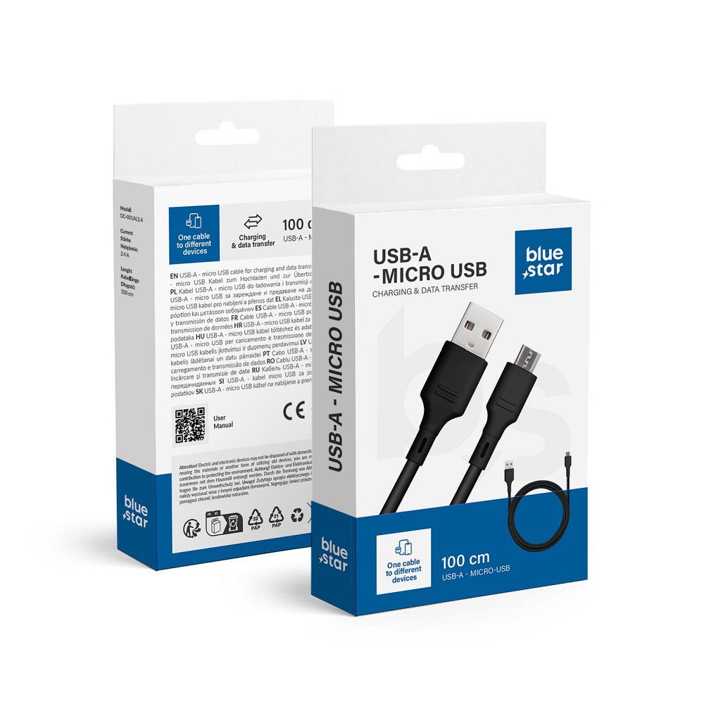 Kaapeli USB A - Micro USB Blue Star 2A 1 m DC-001AM2.0 musta