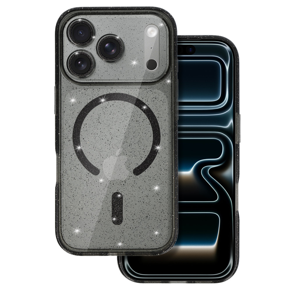 Glitter MagSafe Suojakuori iPhone 17 Pro:lle musta kirkas