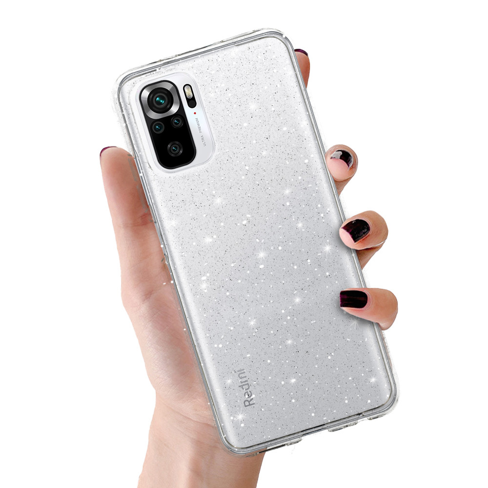 Crystal Glitter Suojakuori Xiaomi Redmi Note 10/Note 10S/Poco M5S hopeinen