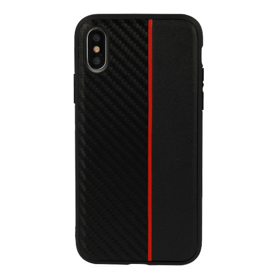 Moto Carbon Suojakuori Samsung Galaxy A6 Plus 2018:lle - musta punaisella raidalla