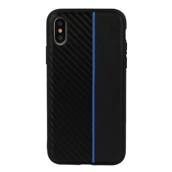 Moto Carbon Suojakuori Samsung Galaxy A6 Plus 2018:lle - musta sinisellä raidalla