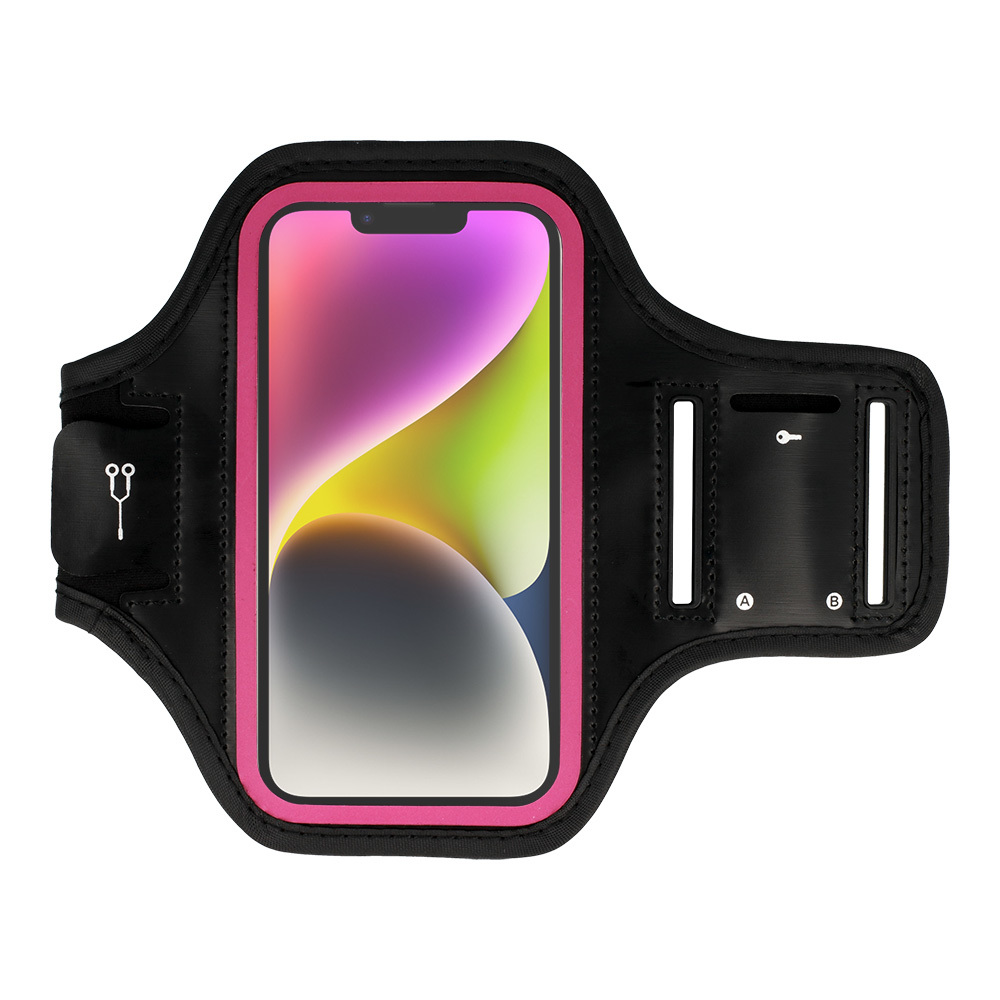 Armband Slim Type 2 Suojakuori iPhone 13/13 Pro/14/14 Pro/15/15 Pro/16/16 Pro/Samsung S21/S22/S23/S24:lle 5,5 tuumaa - musta-vaaleanpunainen