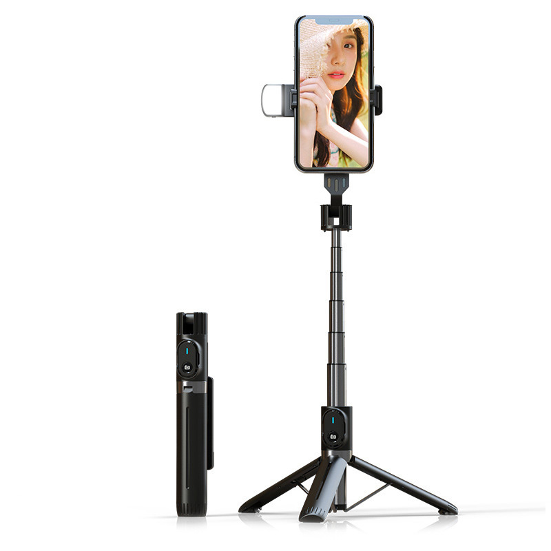Selfie Stick - irrotettavalla Bluetooth-kaukosäätimellä, jalustalla ja LED-valolla - P90D - musta