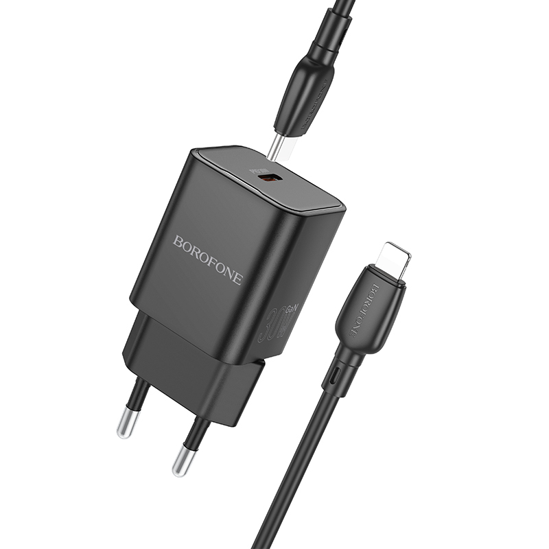 Borofone Wall charger BN13 Safety GaN - Type C - PD 30W with Type C to Lightning cable black