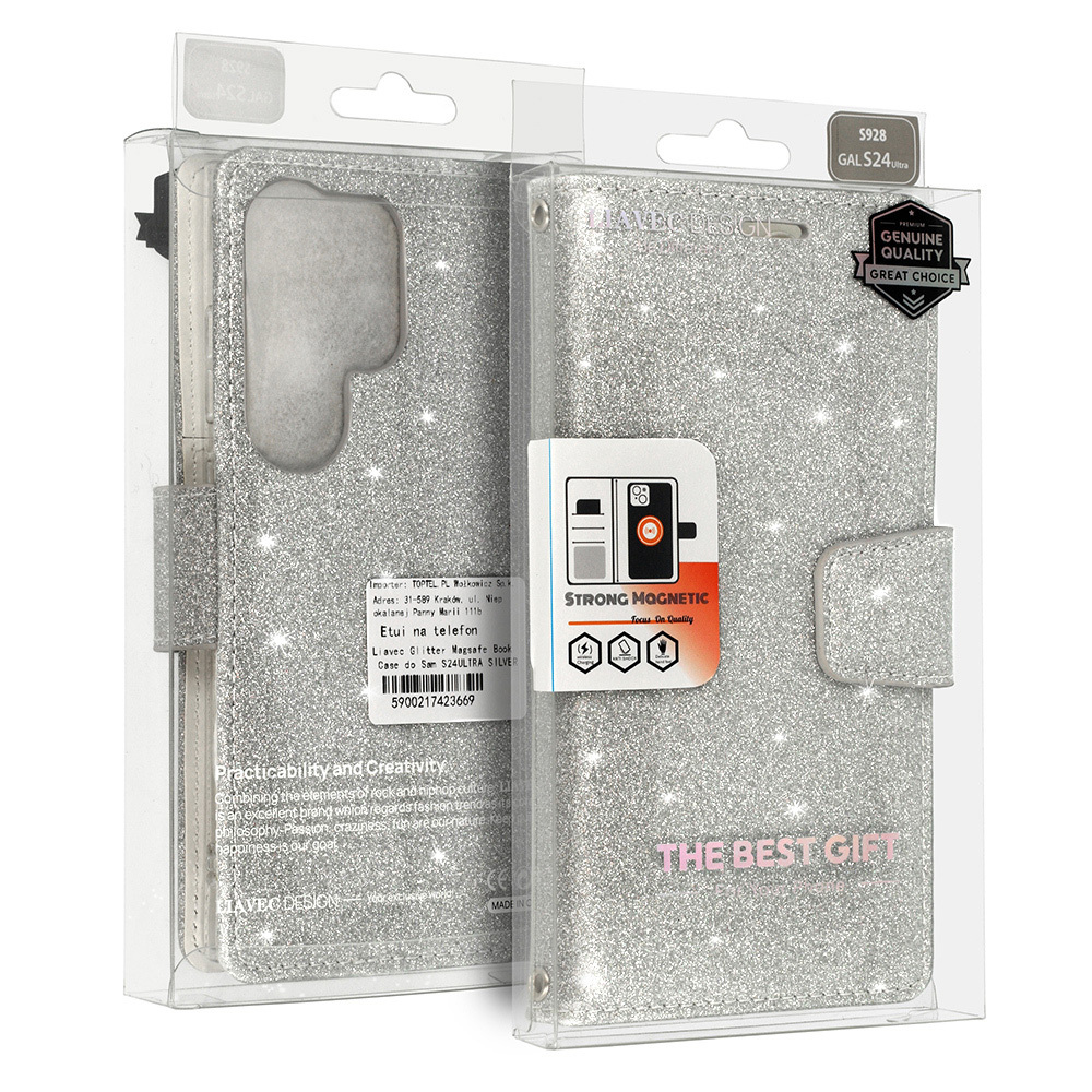 Glitter Magsafe Book Case for Samsung Galaxy S24 Plus silver